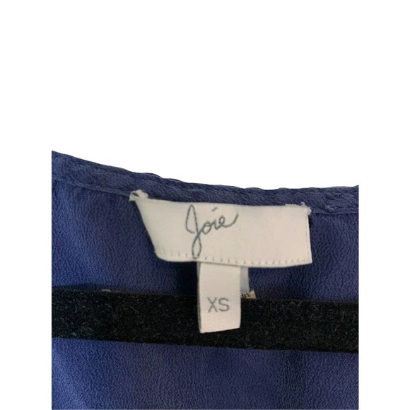 Women's Joie Silk Navy Blue Short Sleeve Braided Scoop Neck Shirt Top Size XS - Picture 3 of 7